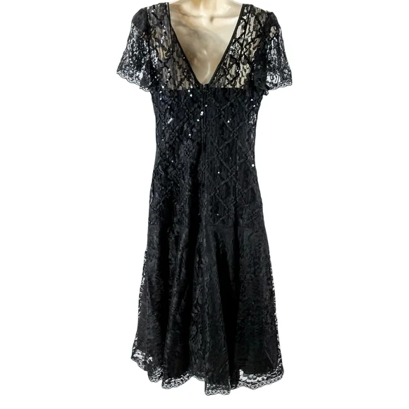 Vintage After Dark Elegant Black Lace Midi Dress - Picture 4 of 11